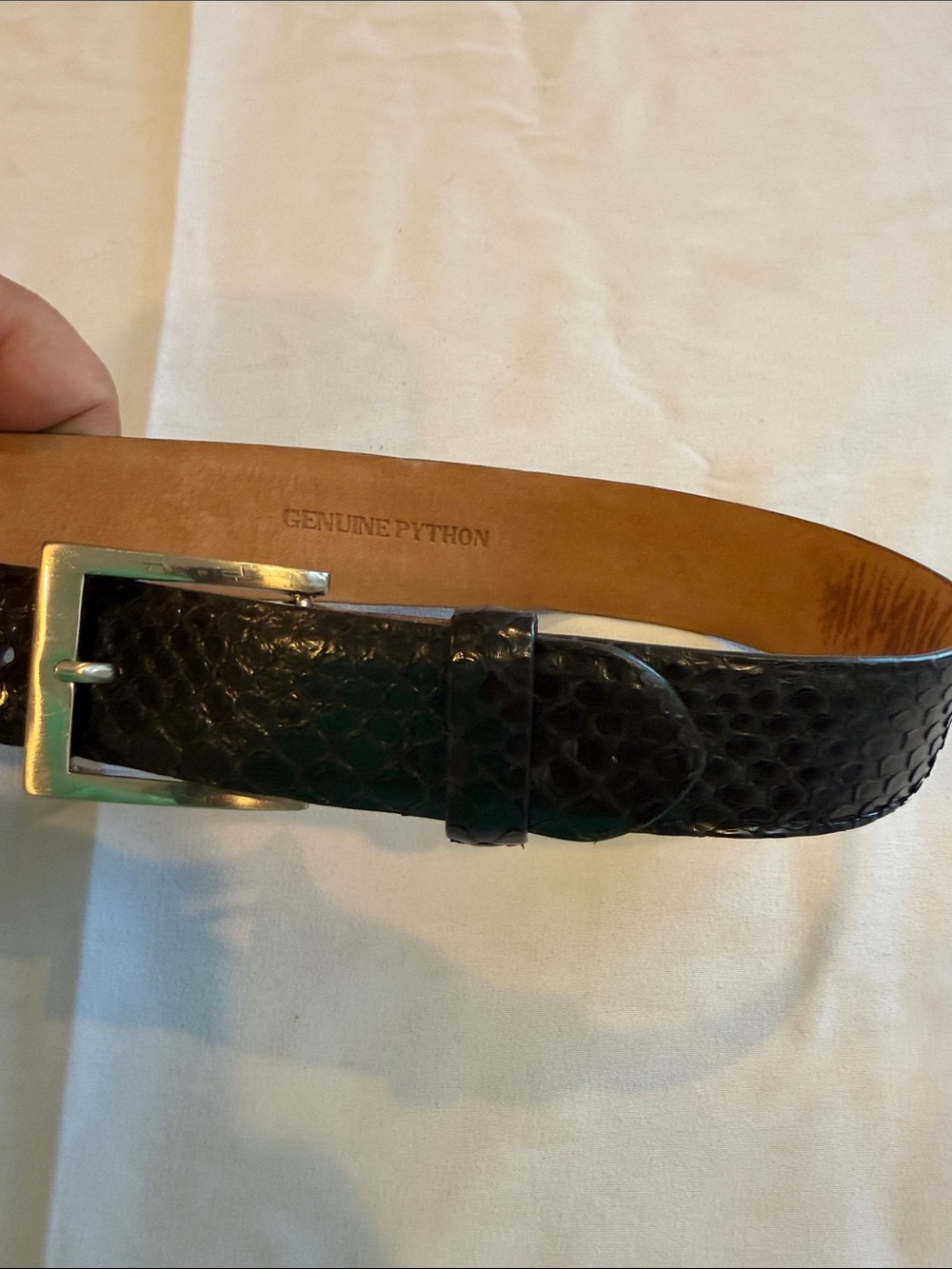 W. Kleinberg Black Python Belt w/ Silver Chrome Buckle Size 40 GUC